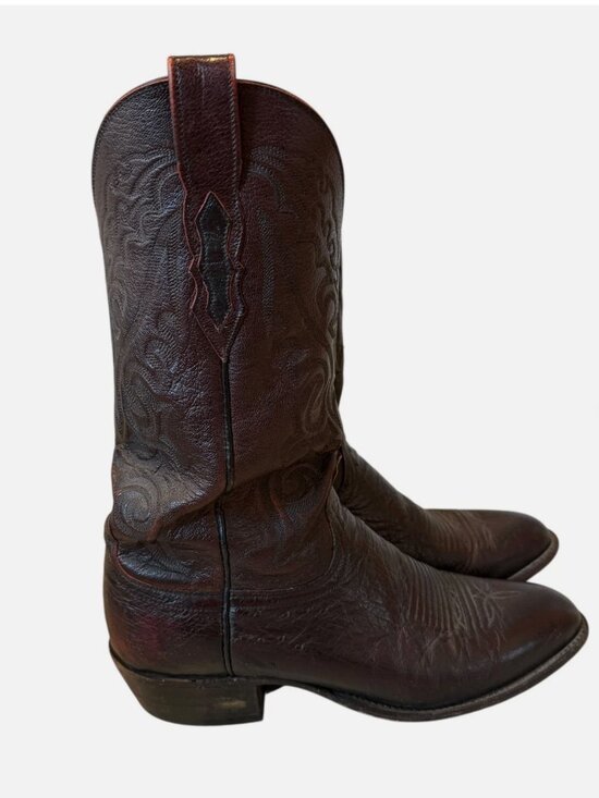 Vtg Lucchese 2000 Western Cowboy Boots T3132R4 Blk Cherry Ostrich Leather 8.5E main image 6